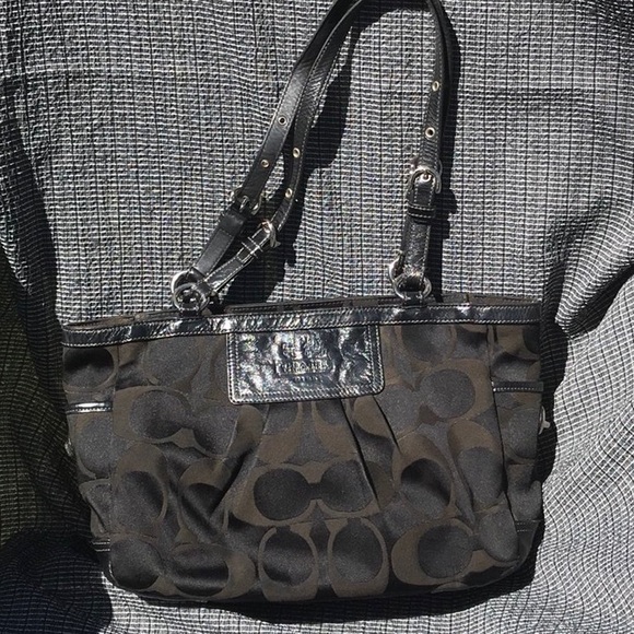 Coach Handbags - Coach black handbag signature sateen satchel